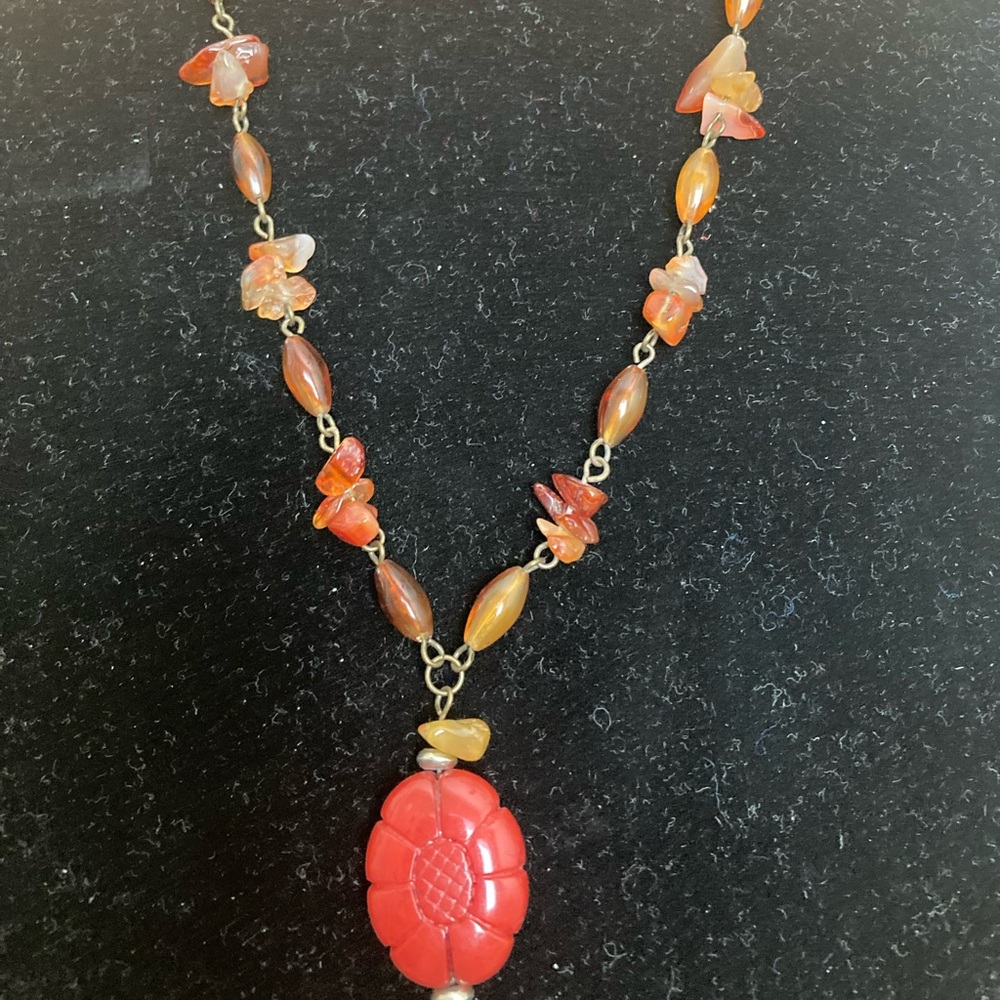 Vibrant AMBER CHIPS  Beaded Necklace